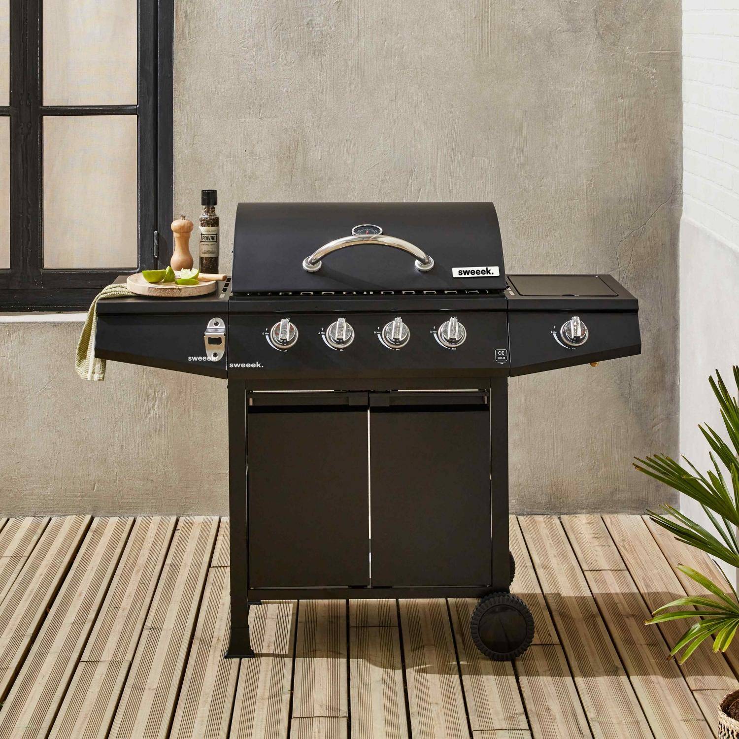 Barbecue a gás de 5 queimadores com 1 fogo lateral, Treville 5, Preto, 125x43.5x103 cm Photo2