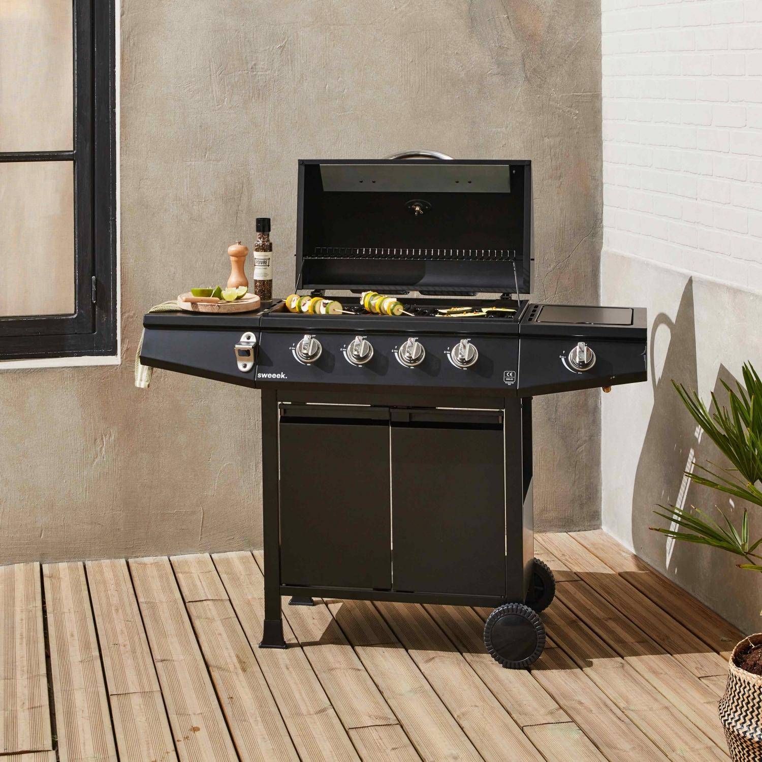 Barbecue a gás de 5 queimadores com 1 fogo lateral, Treville 5, Preto, 125x43.5x103 cm Photo1
