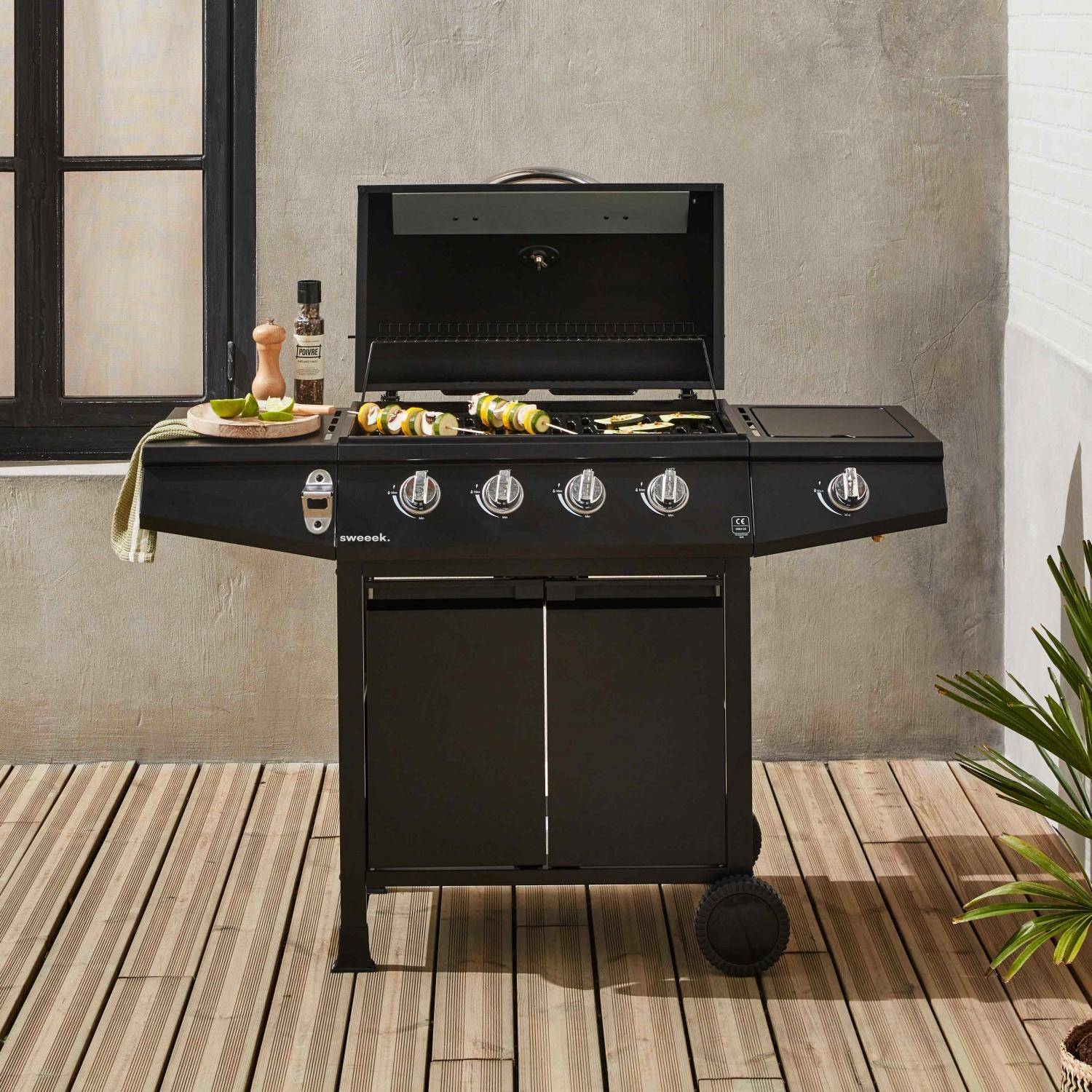 Barbecue a gás de 5 queimadores com 1 fogo lateral, Treville 5, Preto, 125x43.5x103 cm,sweeek,Photo3