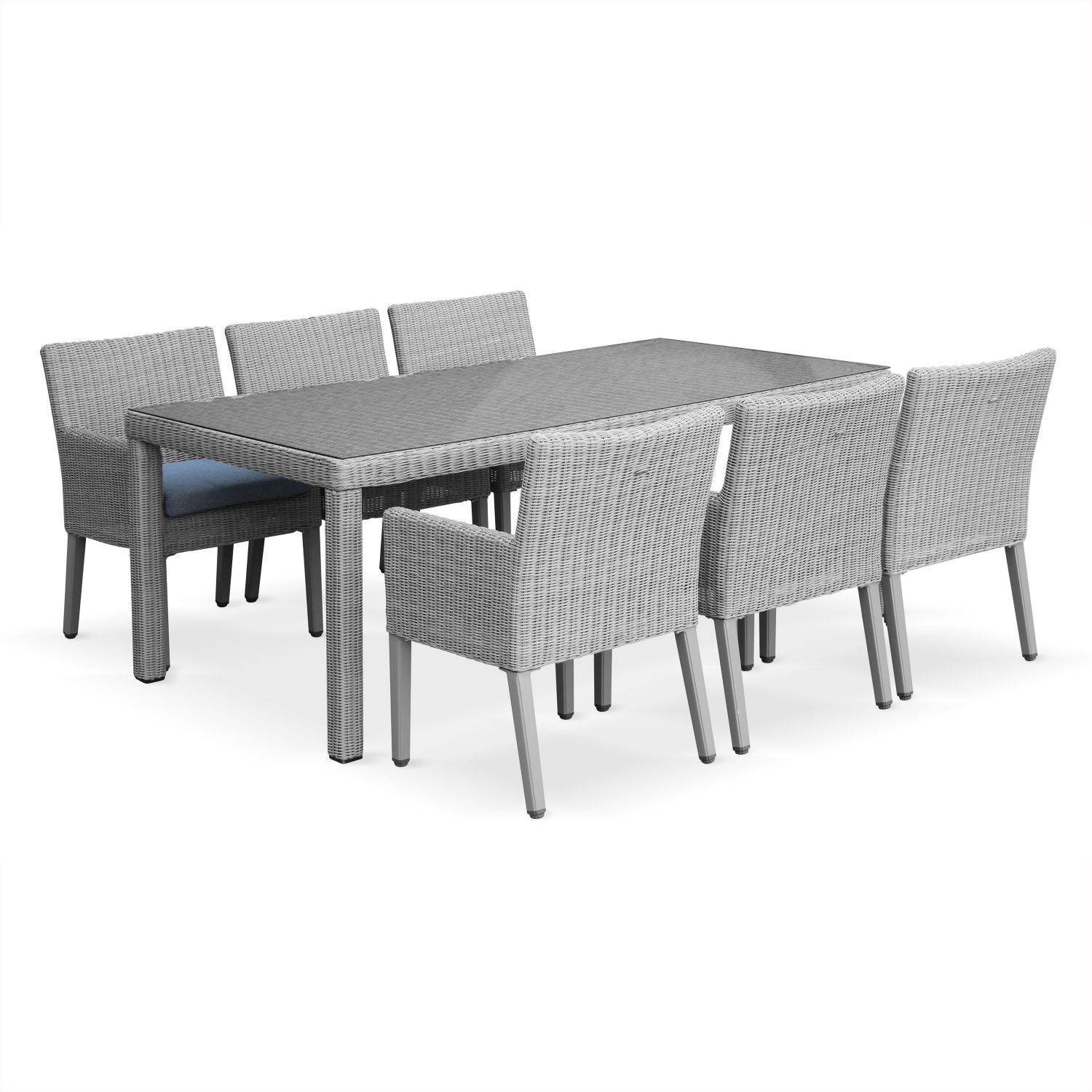 Tuinset Ceppo, 1 grote tafel met 6 fauteuils van fijne rondgevlochten hars Photo2
