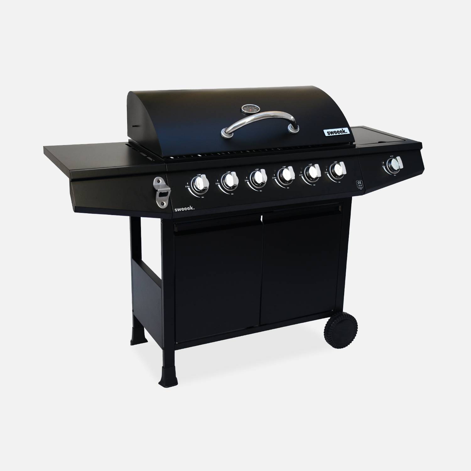 Barbacoa de gas de 7 quemadores y 1 quemador lateral, Negro