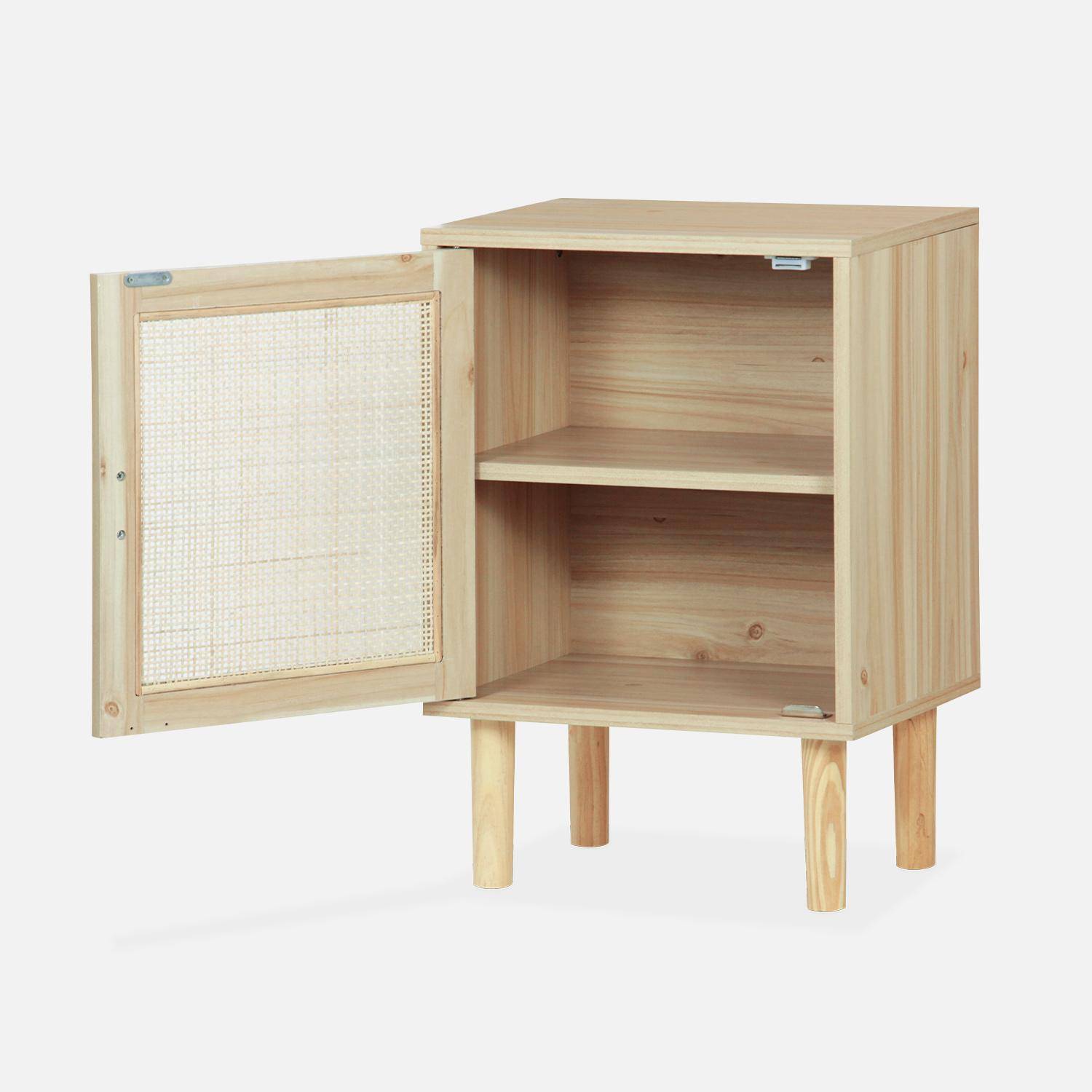 Table de chevet en cannage et décor bois - Camargue - 40x30x58cm - 2 niveaux - 1 porte - pieds droits,sweeek,Photo5