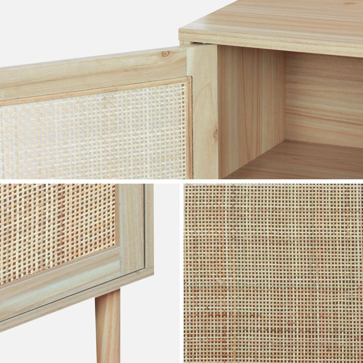 Table de chevet en cannage et décor bois - Camargue - 40x30x58cm - 2 niveaux - 1 porte - pieds droits,sweeek,Photo6