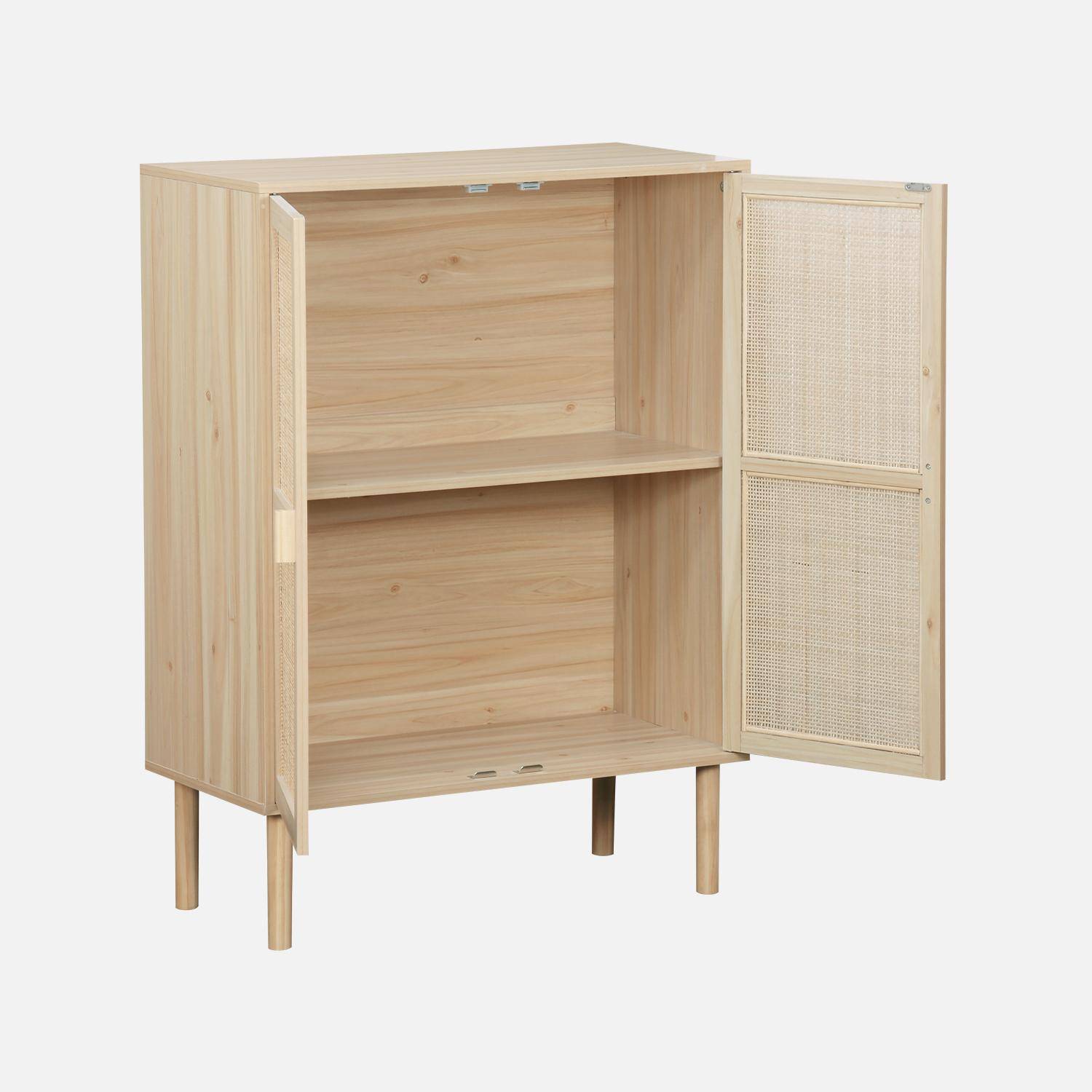 Wood and woven rattan 2-door storage cabinet, 80x40x110cm, Camargue, 2 doors, 2 shelves, Natural Photo6
