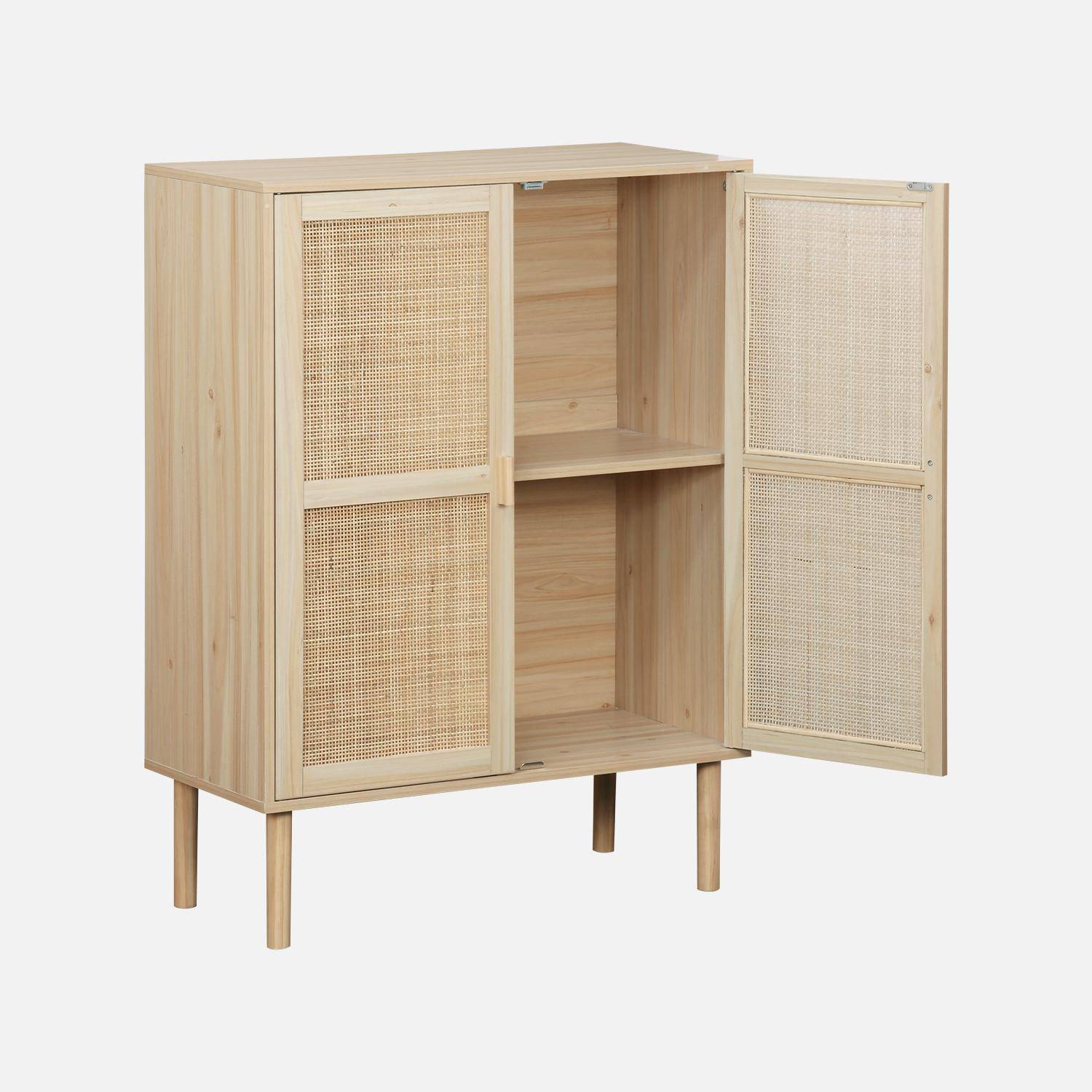 Wood and woven rattan 2-door storage cabinet, 80x40x110cm, Camargue, 2 doors, 2 shelves, Natural Photo5