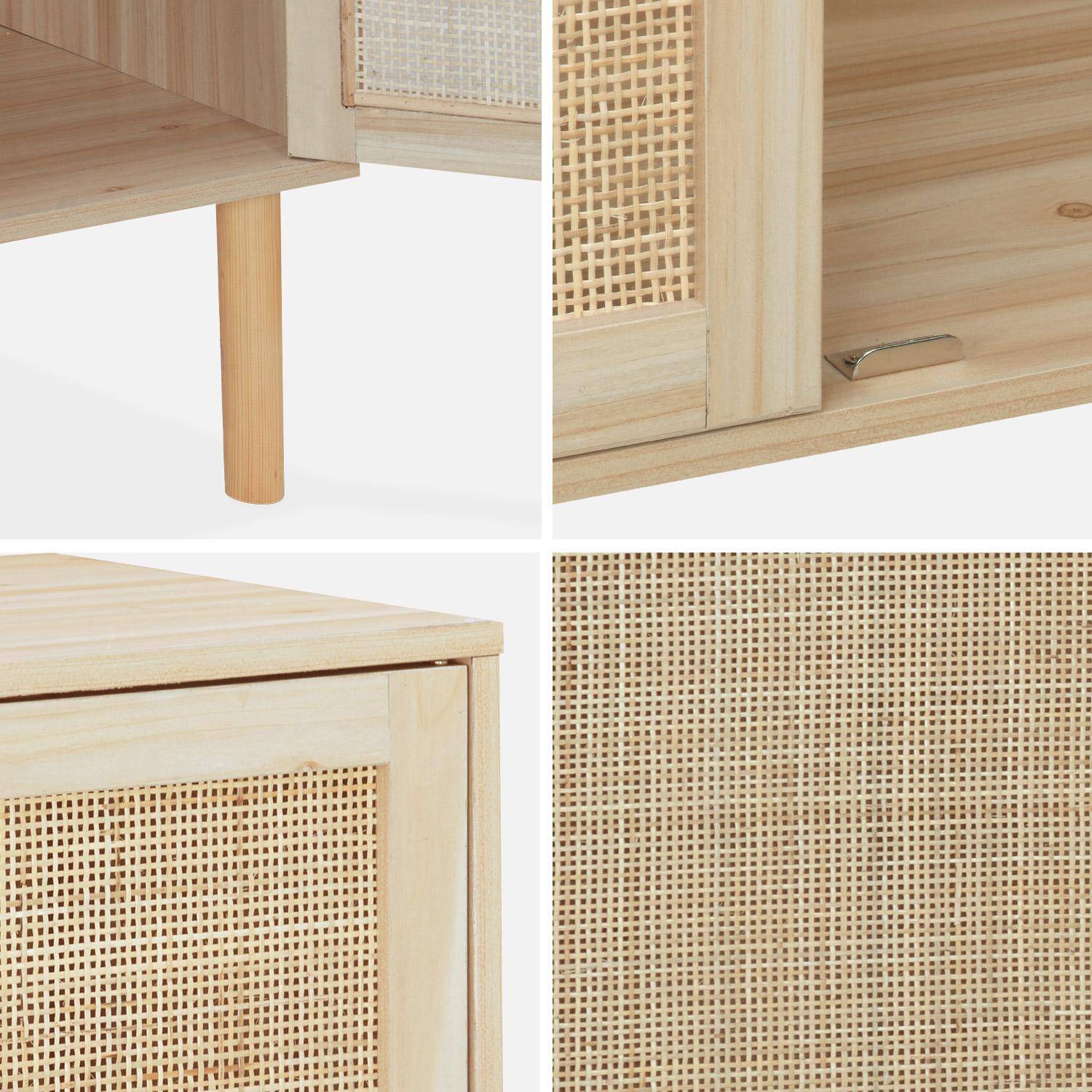 Wood and woven rattan 2-door storage cabinet, 80x40x110cm, Camargue, 2 doors, 2 shelves, Natural,sweeek,Photo7