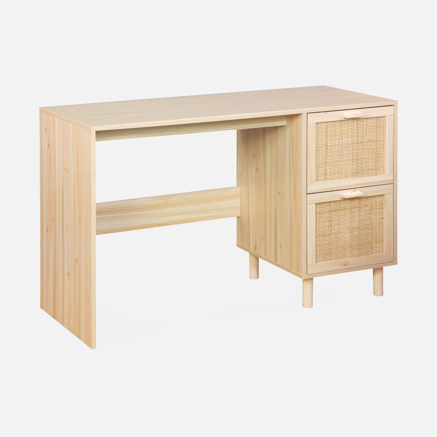 Mendler Schrijftafel HWC-K12, bureau computertafel werktafel, lade, bamboe 76x115x58cm - wit
