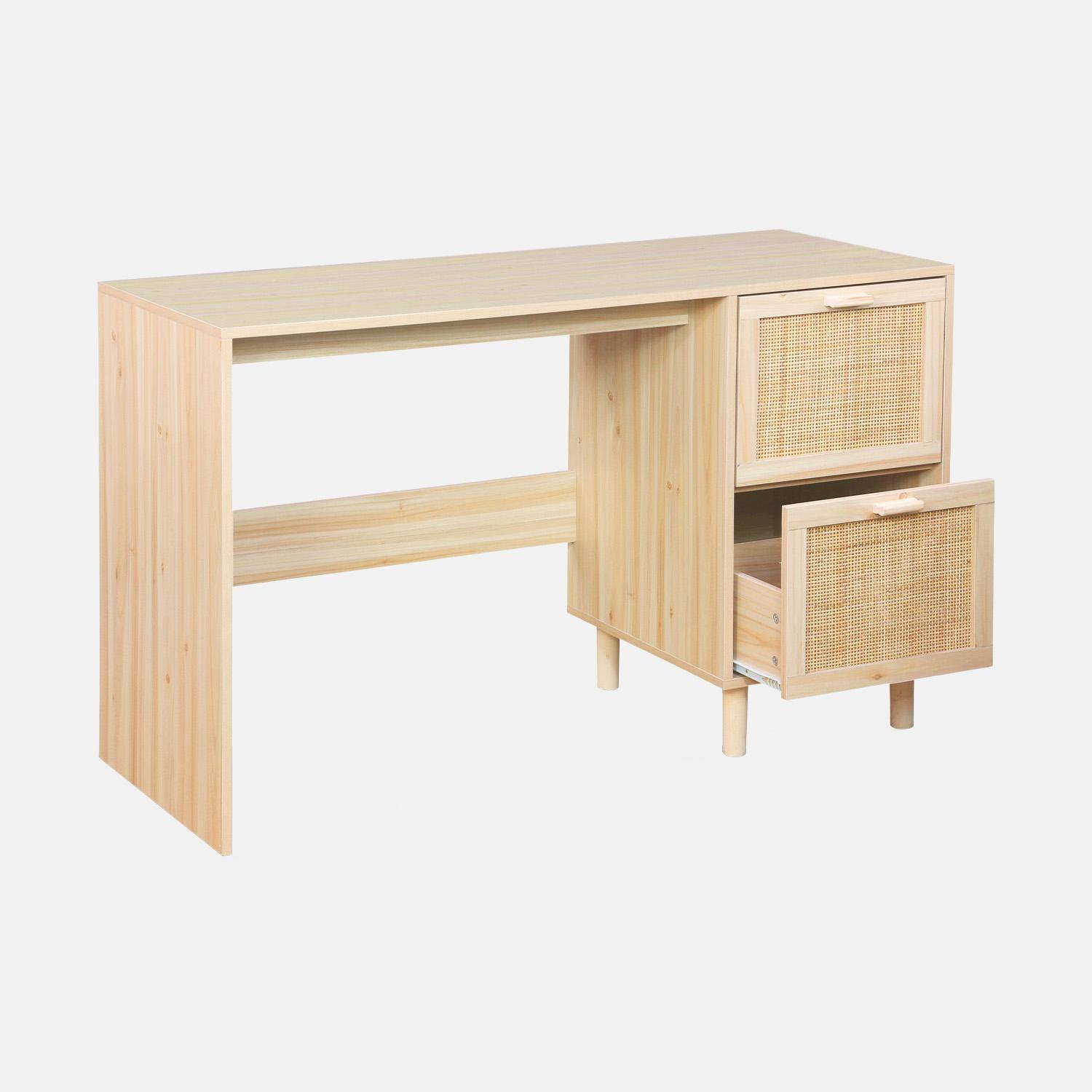 2-drawer woven rattan desk, Natural | sweeek