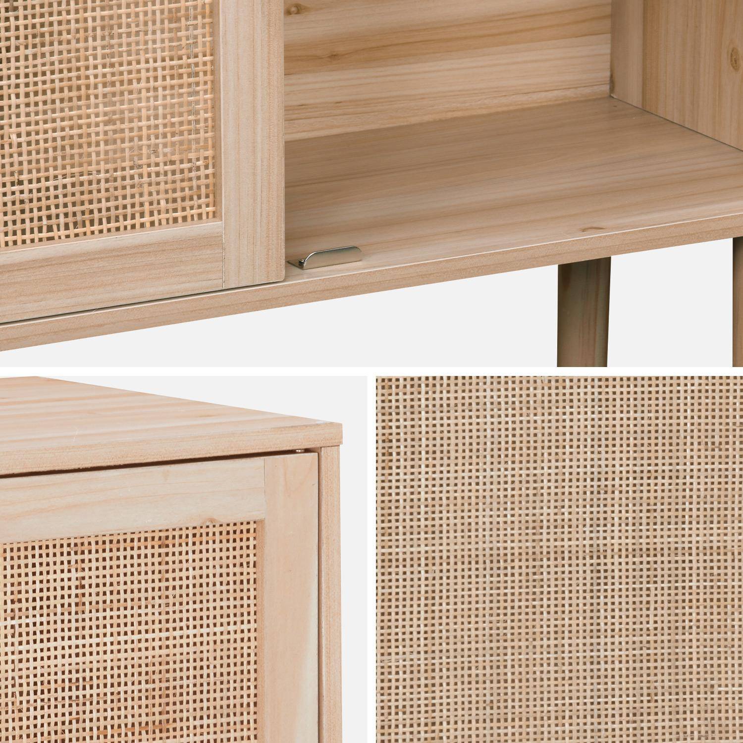 Wood and woven rattan 2-door storage cabinet with shelves, 80x30x68cm, Camargue, Natural Photo7