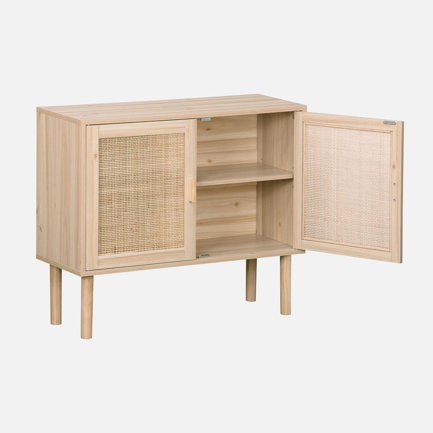 Wood and woven rattan 2-door storage cabinet with shelves, 80x30x68cm, Camargue, Natural Photo5