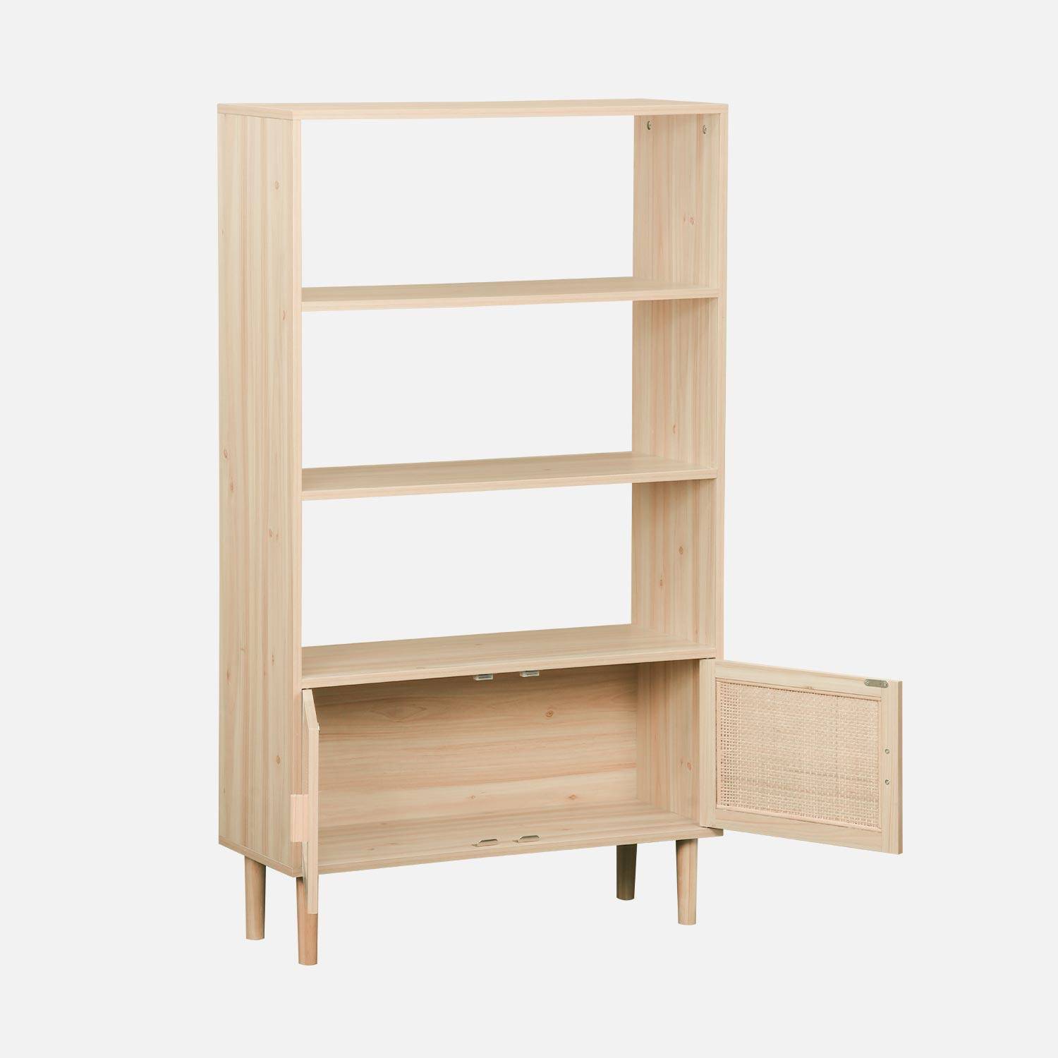 Woven rattan bookcase with storage cupboard, 3 shelves, 2 doors, 80x30x140cm - Camargue - Natural Photo5