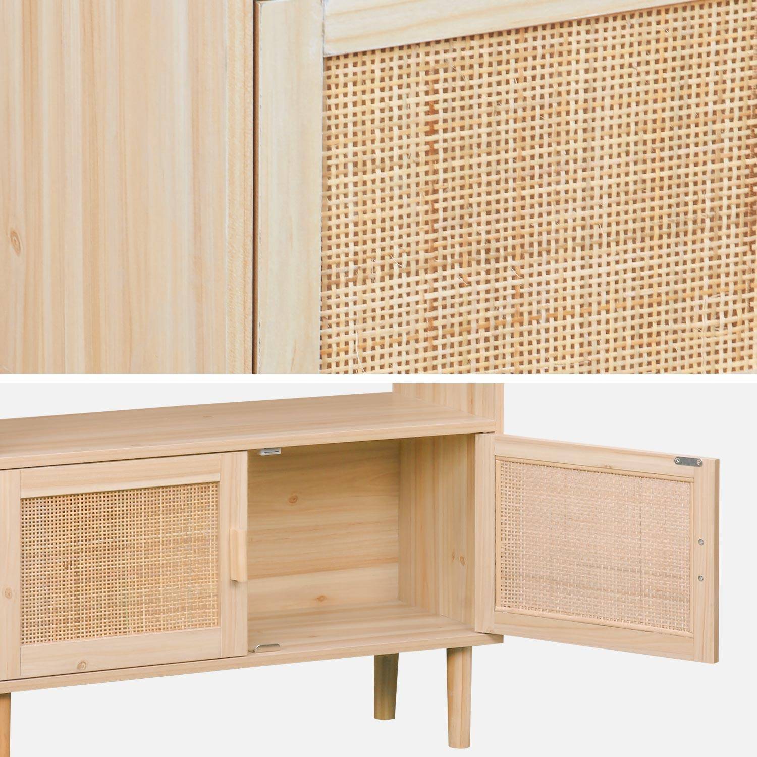 Woven rattan bookcase with storage cupboard, 3 shelves, 2 doors, 80x30x140cm - Camargue - Natural,sweeek,Photo6