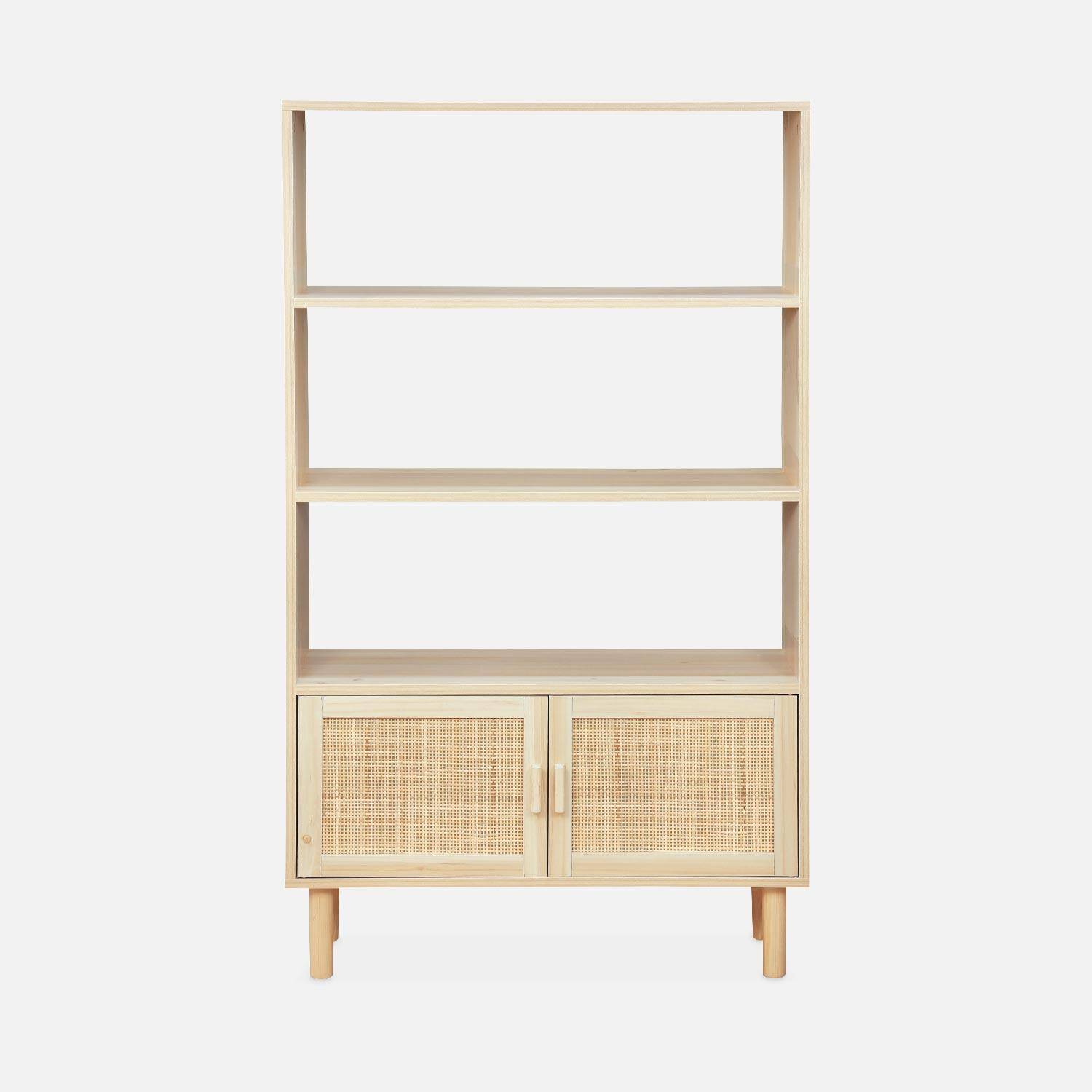 Woven rattan bookcase with storage cupboard, 3 shelves, 2 doors, 80x30x140cm - Camargue - Natural Photo4