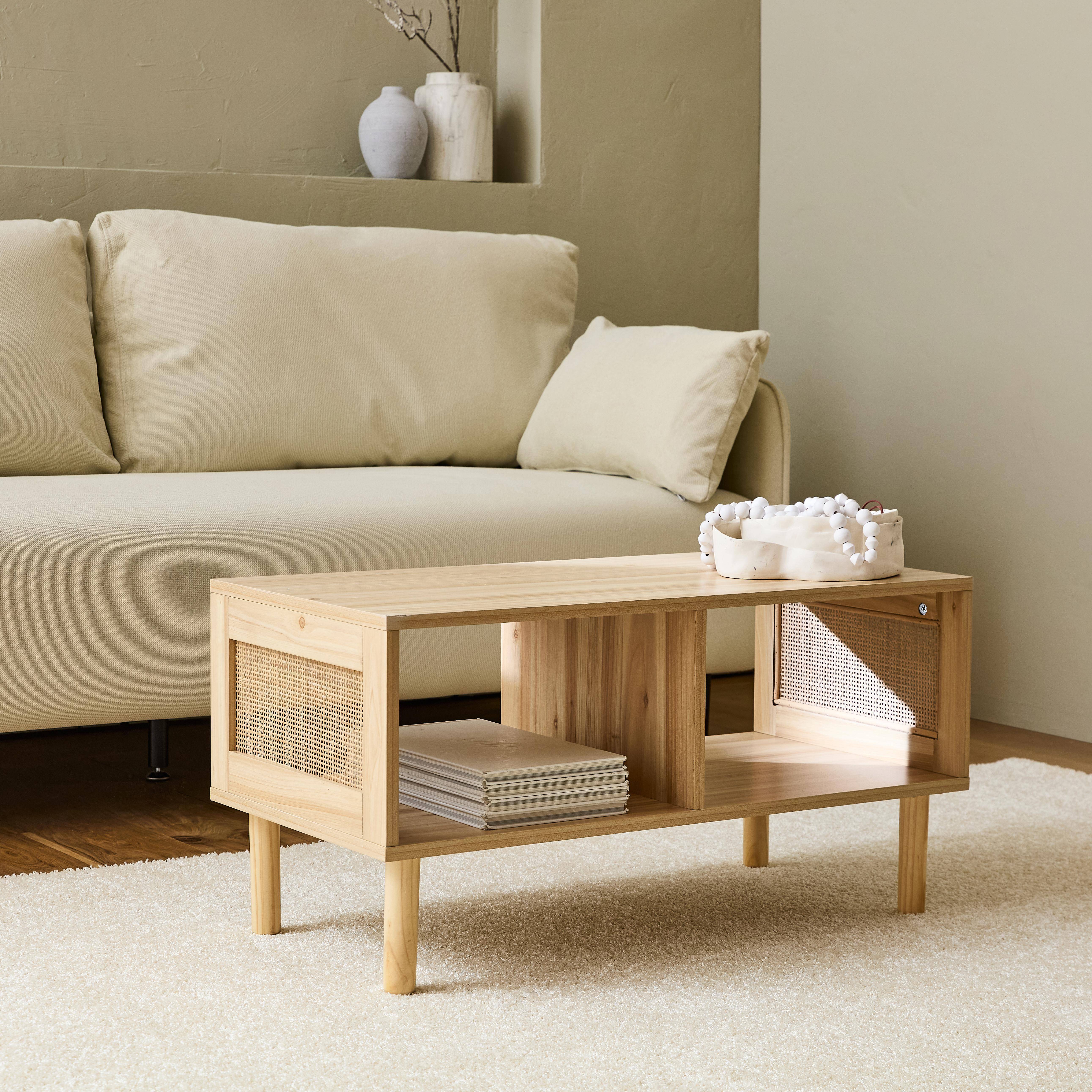Woven rattan coffee table, 80x40x40cm, Camargue, Natural wood colour,sweeek,Photo1
