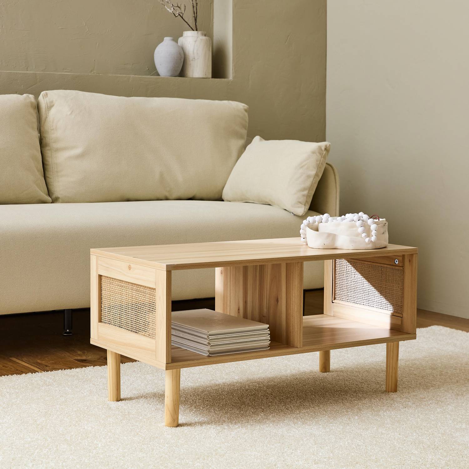 Woven rattan coffee table, 80x40x40cm, Camargue, Natural wood colour Photo1