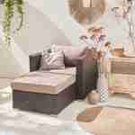 Gartengarnitur, Sessel + Hocker aus Kunststoffrattan schokoladenfarben, braune Kissen Photo1