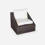 Sitzgarnitur für den Garten 2 Sitze - Triangolo - Polyrattan schokoladenfarben, ecrufarbene Kissen, Stühle + 1 Couchtisch, stapelbar Photo4