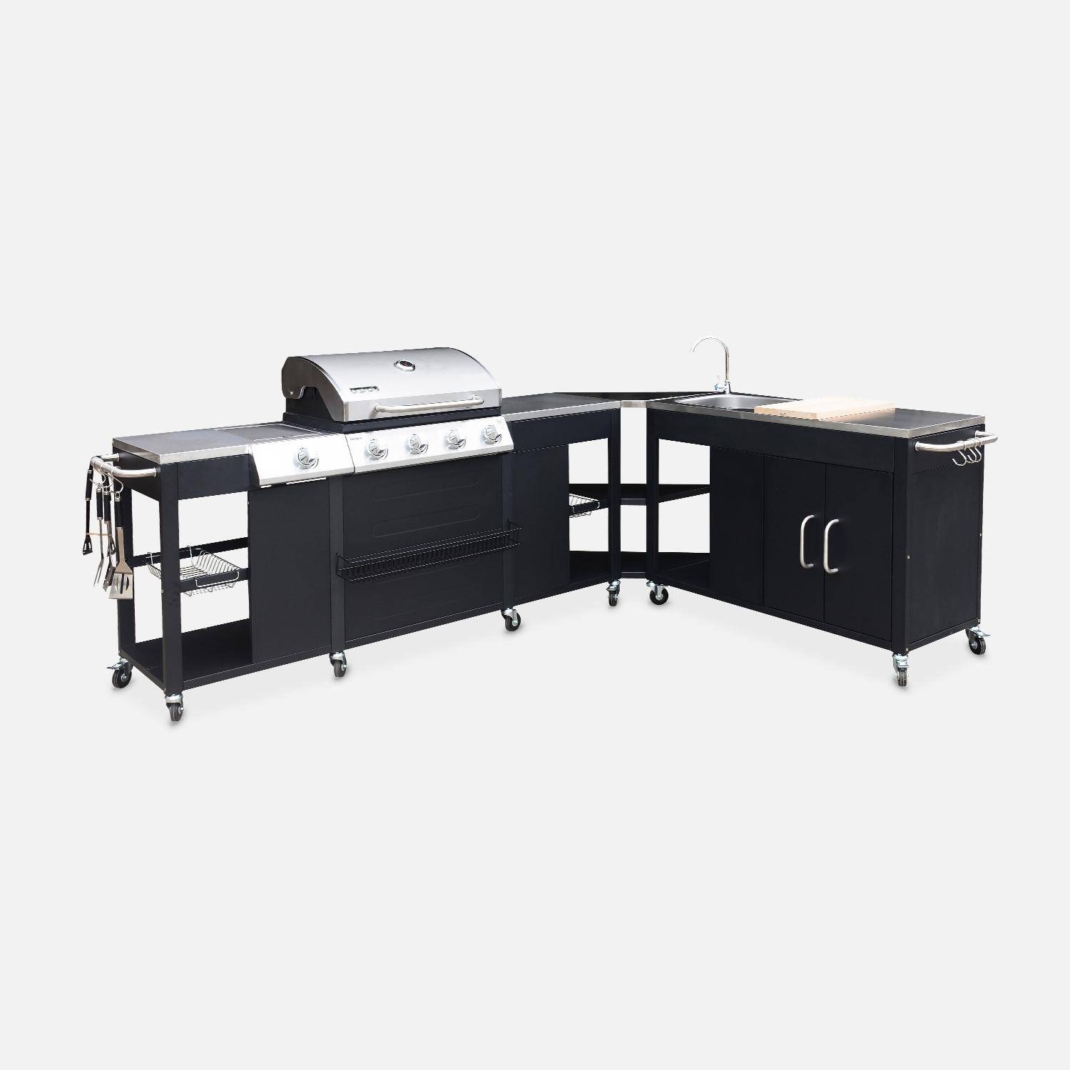 Cocina exterior de acero con barbacoa de gas americana de 5 quemadores Negro - 247x187x147 cm,sweeek,Photo1