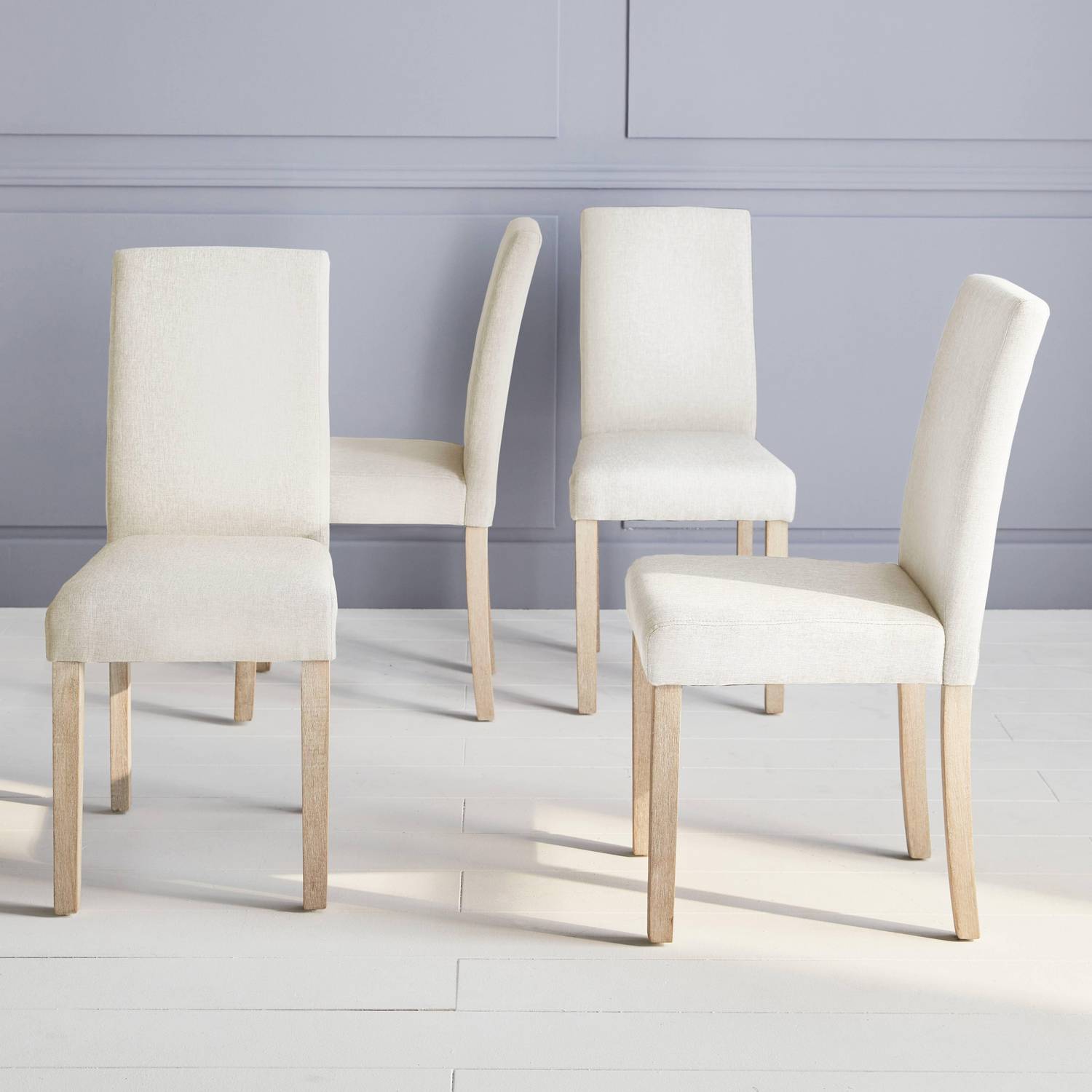 Lot de 4 chaises - Rita - chaises en tissu, pieds en bois cérusé, écru Photo1