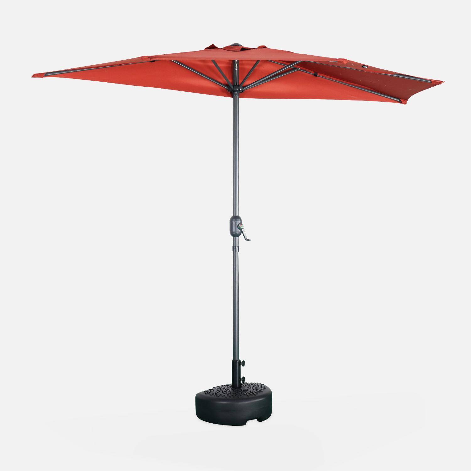  Balcony umbrella Ø250cm - CALVI - Straight half umbrella, aluminium pole with crank handle, terracotta fabric Photo2
