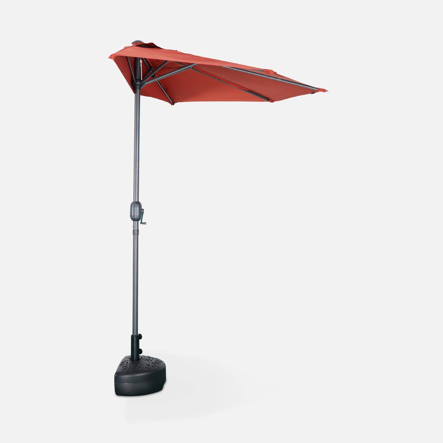  Balcony umbrella Ø250cm - CALVI - Straight half umbrella, aluminium pole with crank handle, terracotta fabric Photo4