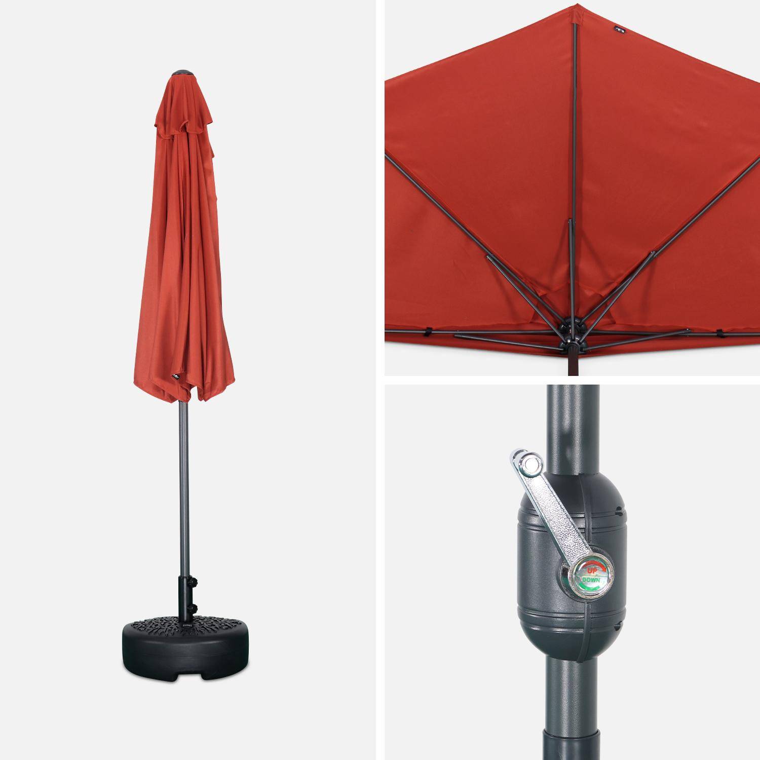  Guarda-chuva de varanda Ø250cm - CALVI - Meio guarda-chuva recto, haste em alumínio com pega de manivela, tecido terracota Photo5