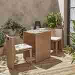 Table de jardin en résine tressée - Doppio - Naturel, Coussins beige- 2 places, encastrable,  spécial balcon ou petite terrasse Photo1