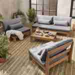 Conjunto de mobiliário de jardim XXL em madeira escovada, efeito branqueado - BAHIA - almofadas antracite, ultra confortável, 5 a 7 lugares Photo1