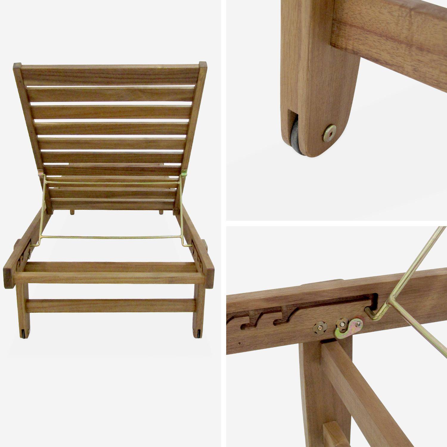 Set van 2 ligstoelen van FSC Acacia – AREQUIPA – Ligstoelen met beige kussen en wielen, multipositioneel,sweeek,Photo5