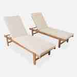 Set van 2 ligstoelen van FSC Acacia – AREQUIPA – Ligstoelen met beige kussen en wielen, multipositioneel Photo1