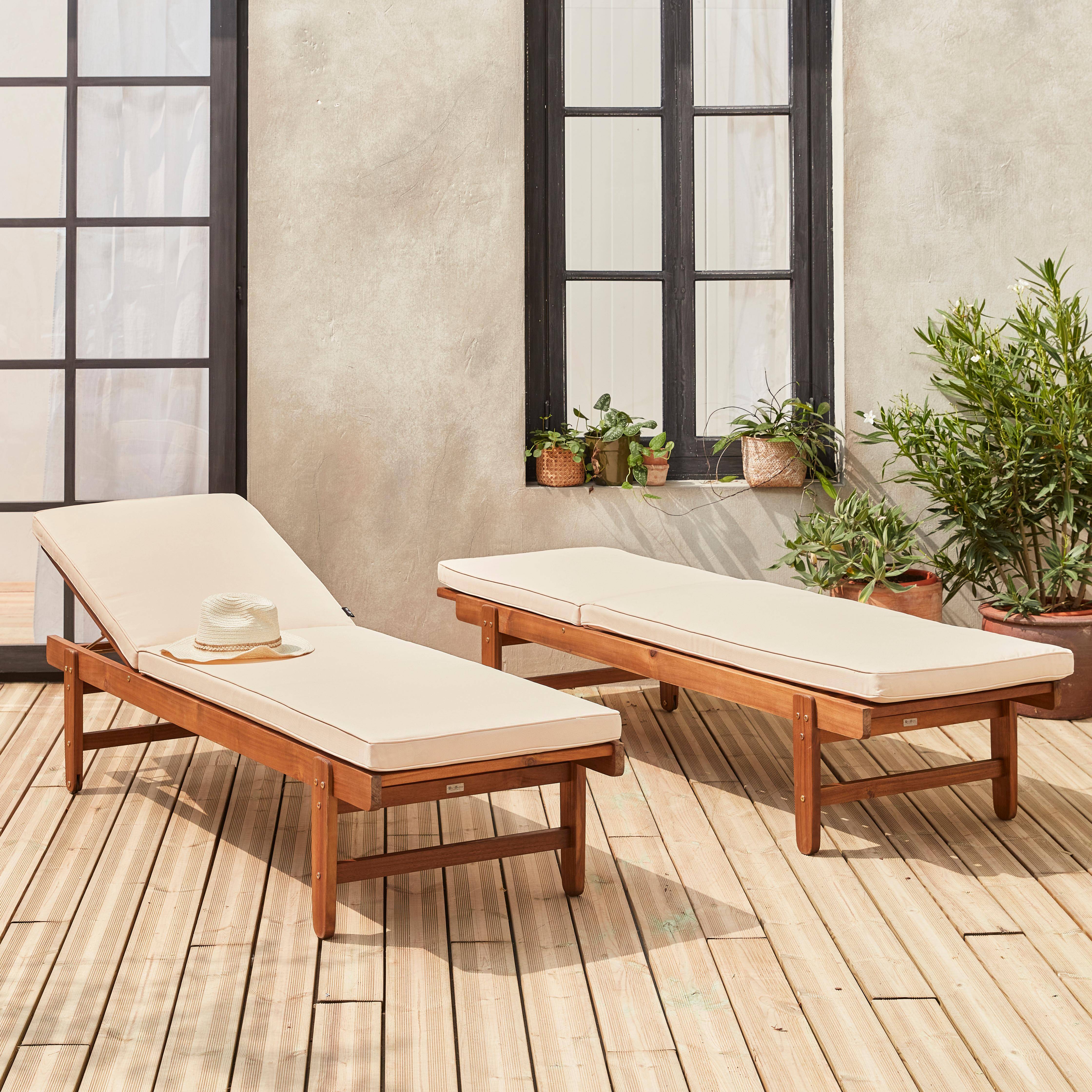 Set di 2 lettini multiposizione in legno con rotelle, Arequipa, Beige, 190x60x88 cm Photo2