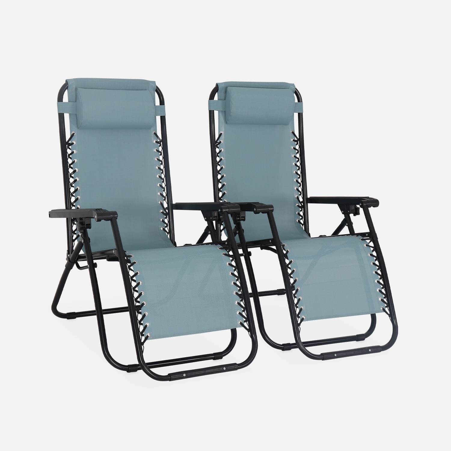 Lot de 2 fauteuils relax – Patrick – Textilène, pliables, multi-positions, émeraude  | sweeek