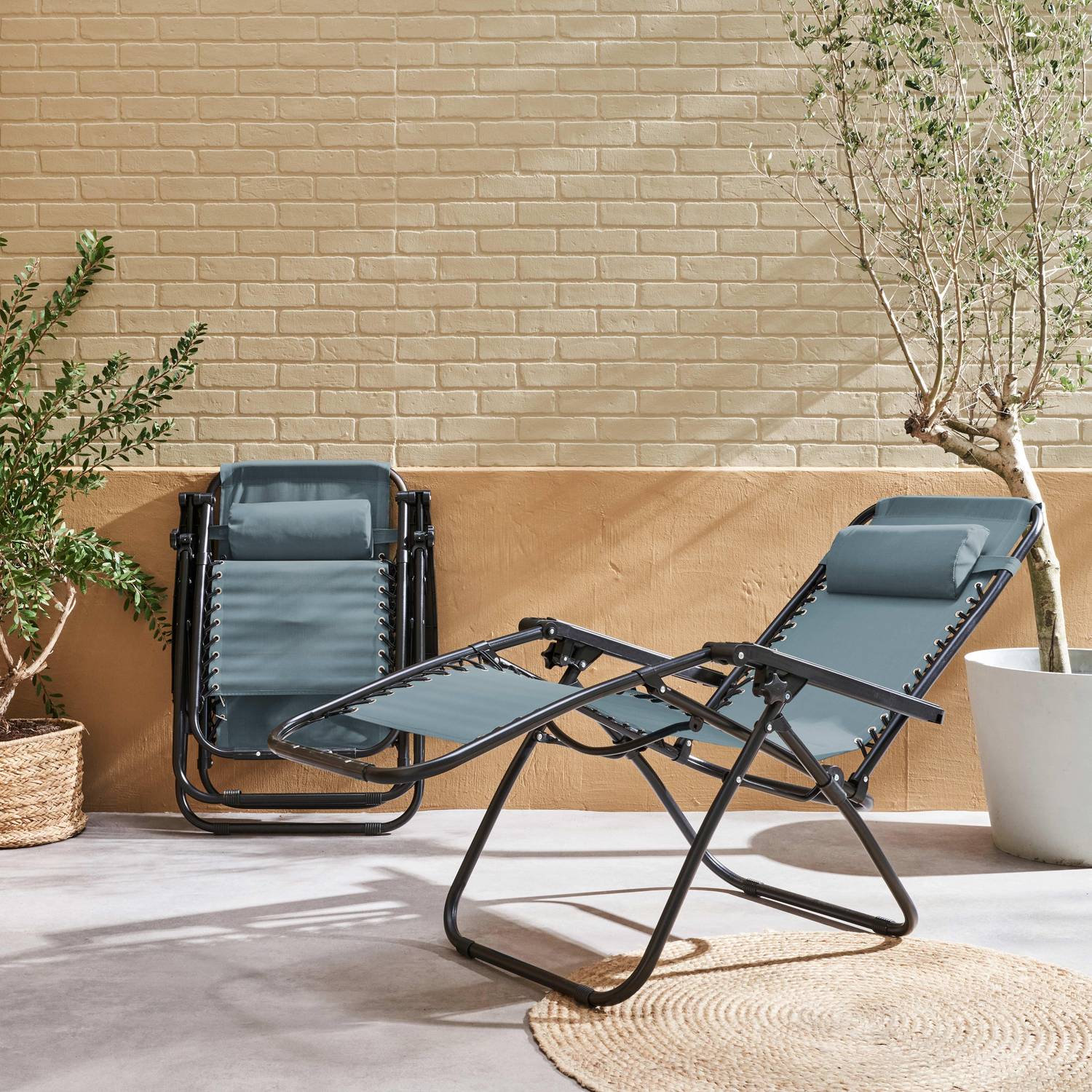 Lot de 2 fauteuils relax – Patrick – Textilène, pliables, multi-positions, émeraude Photo1