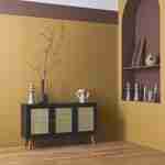 Wooden and cane rattan detail sideboard with 3 doors, 2 shelves, Scandi-style legs, 120x39x70cm - Boheme - Black Photo2