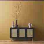 Wooden and cane rattan detail sideboard with 3 doors, 2 shelves, Scandi-style legs, 120x39x70cm - Boheme - Black Photo1