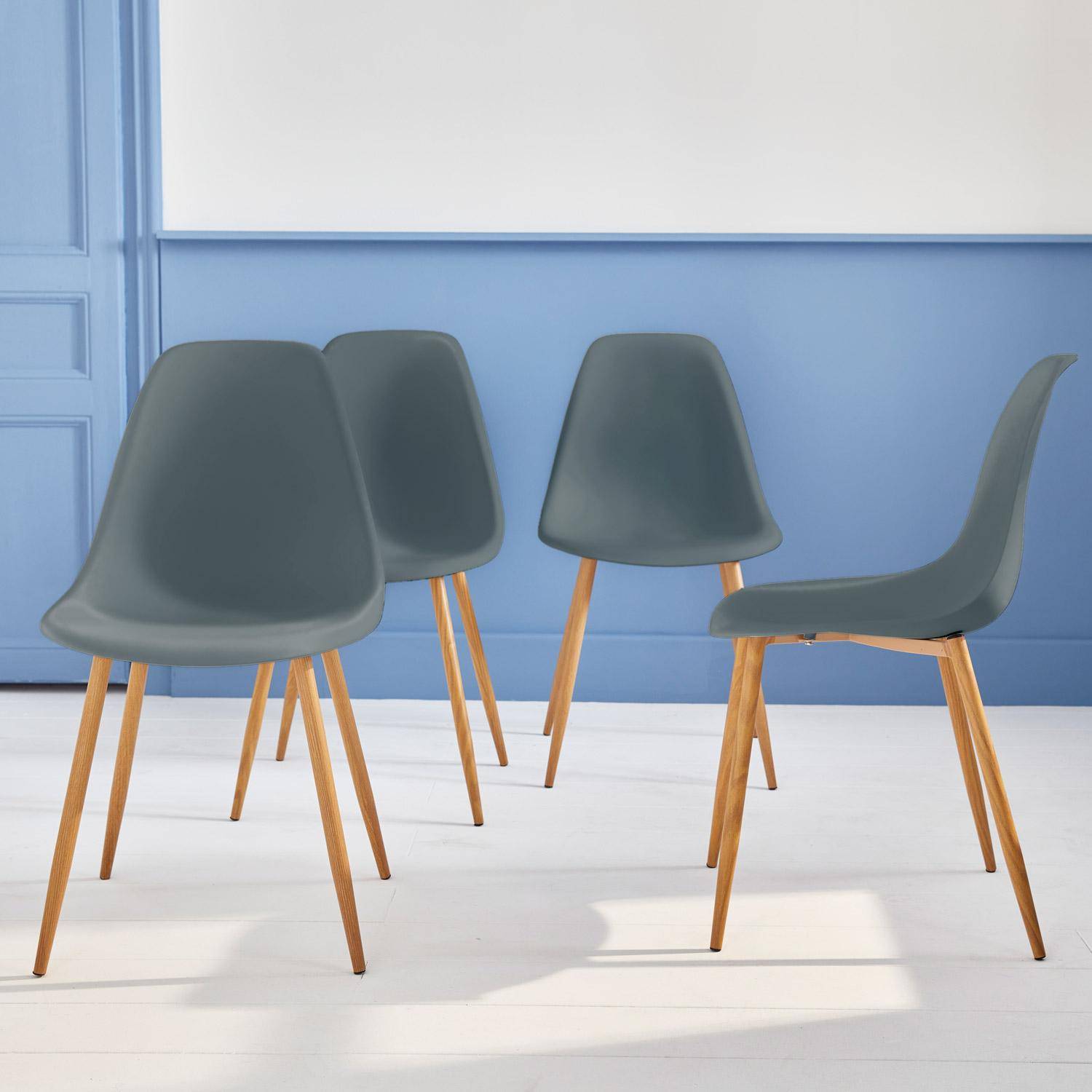 Lot de 4 chaises scandinaves - Lars -  pieds en métal couleur bois, fauteuils 1 place, gris Photo2