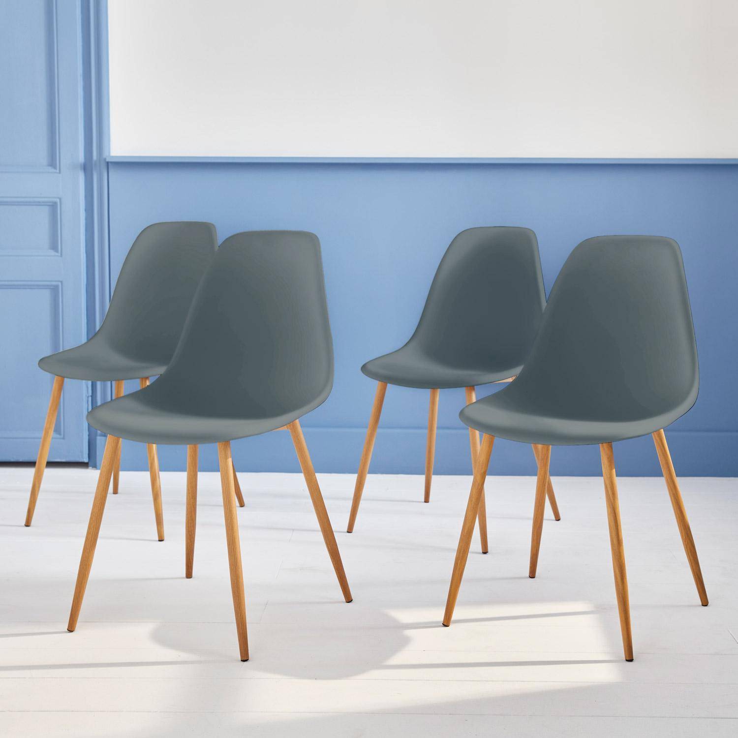 Juego de 4 sillas escandinavas - Lars - patas de metal color madera, sillas de una plaza, color gris,sweeek,Photo1