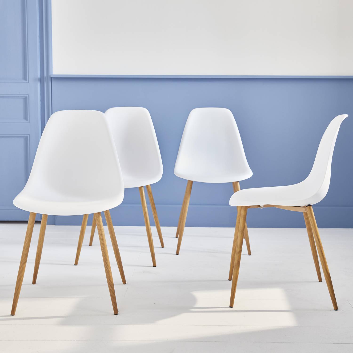Lot de 4 chaises scandinaves - Lars -  pieds en métal couleur bois, fauteuils 1 place, blancs Photo2