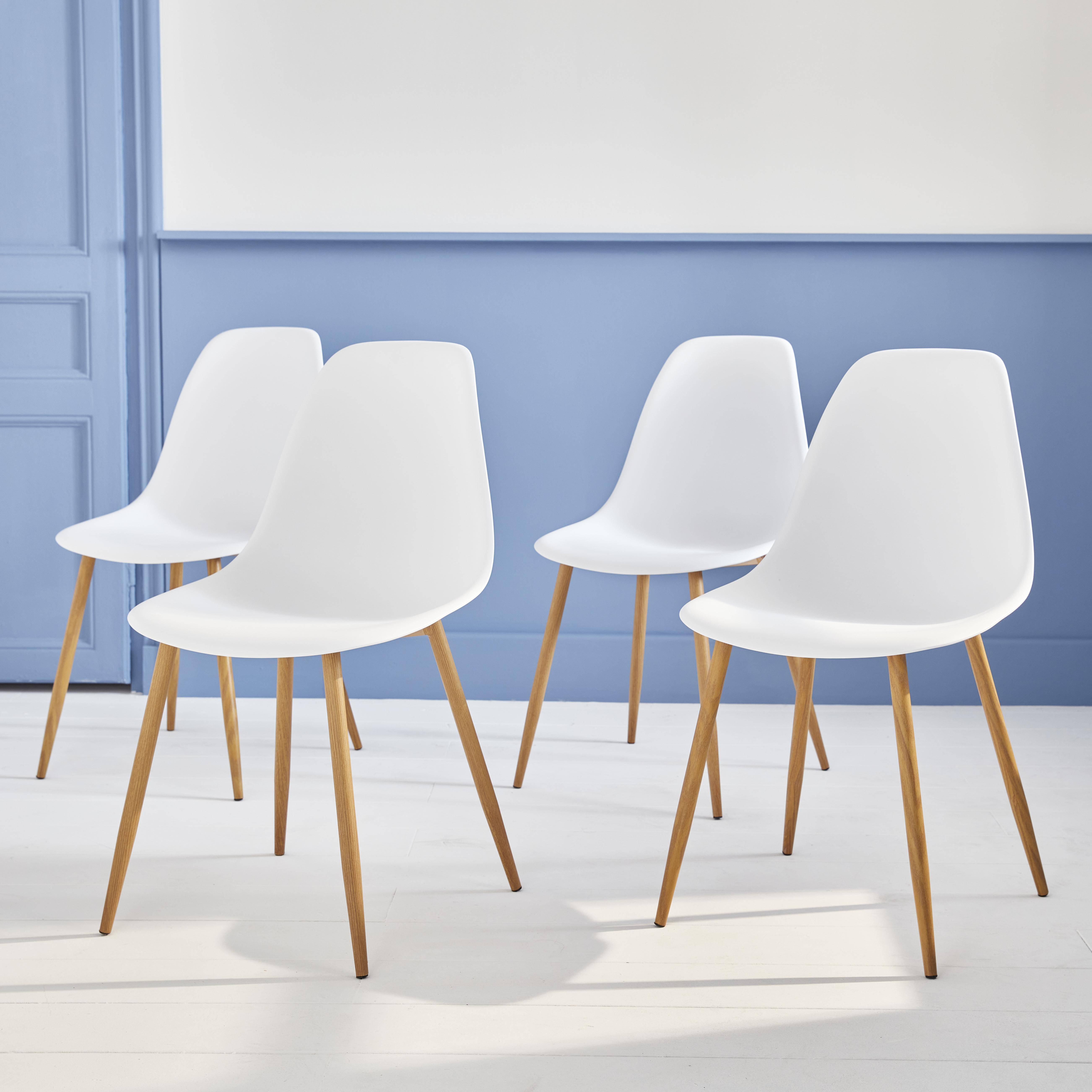 Set van 4 eetkamerstoelen stoelen, houtkleurige metalen poten, witte zitting,sweeek,Photo1