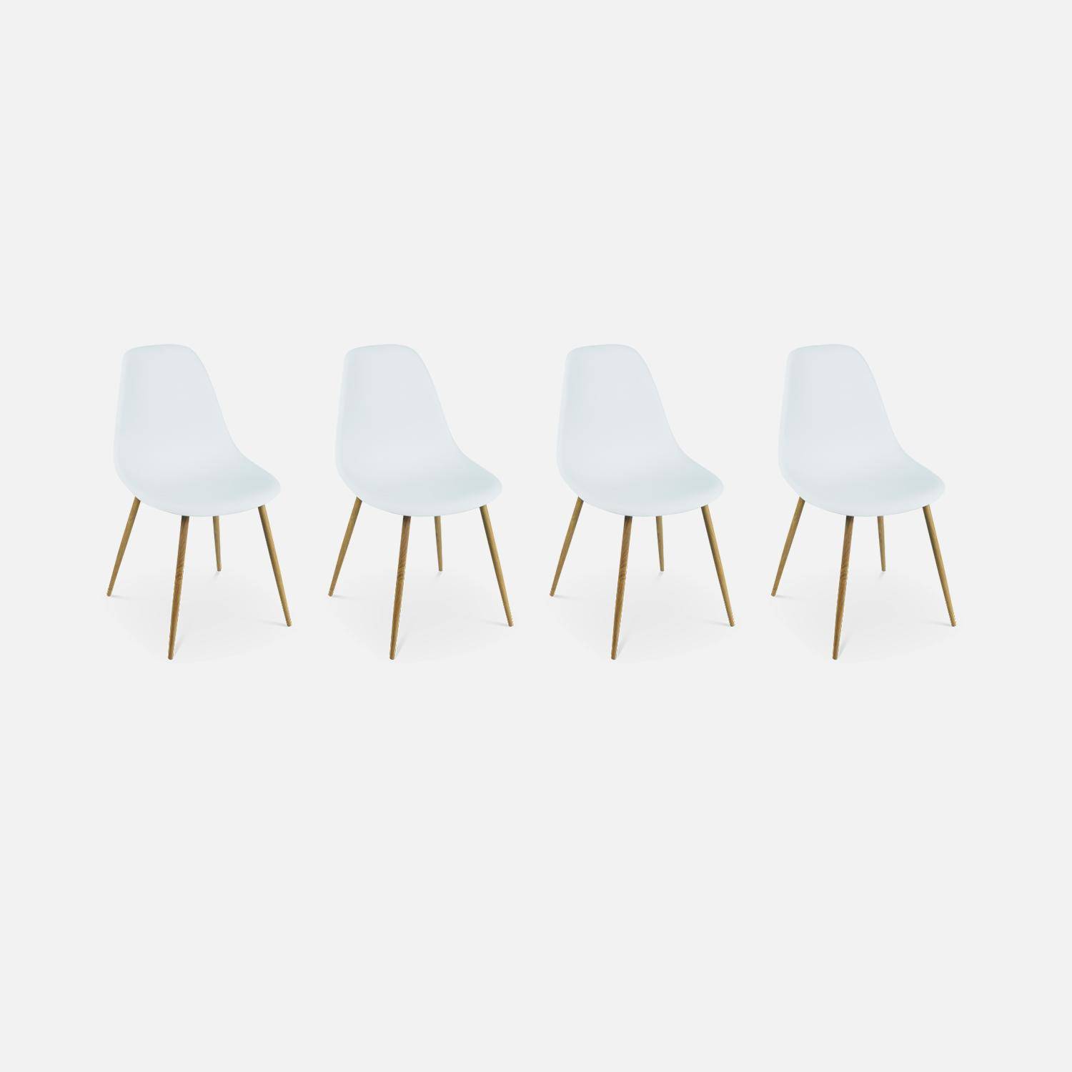 Set van 4 eetkamerstoelen stoelen, houtkleurige metalen poten, witte zitting Photo3
