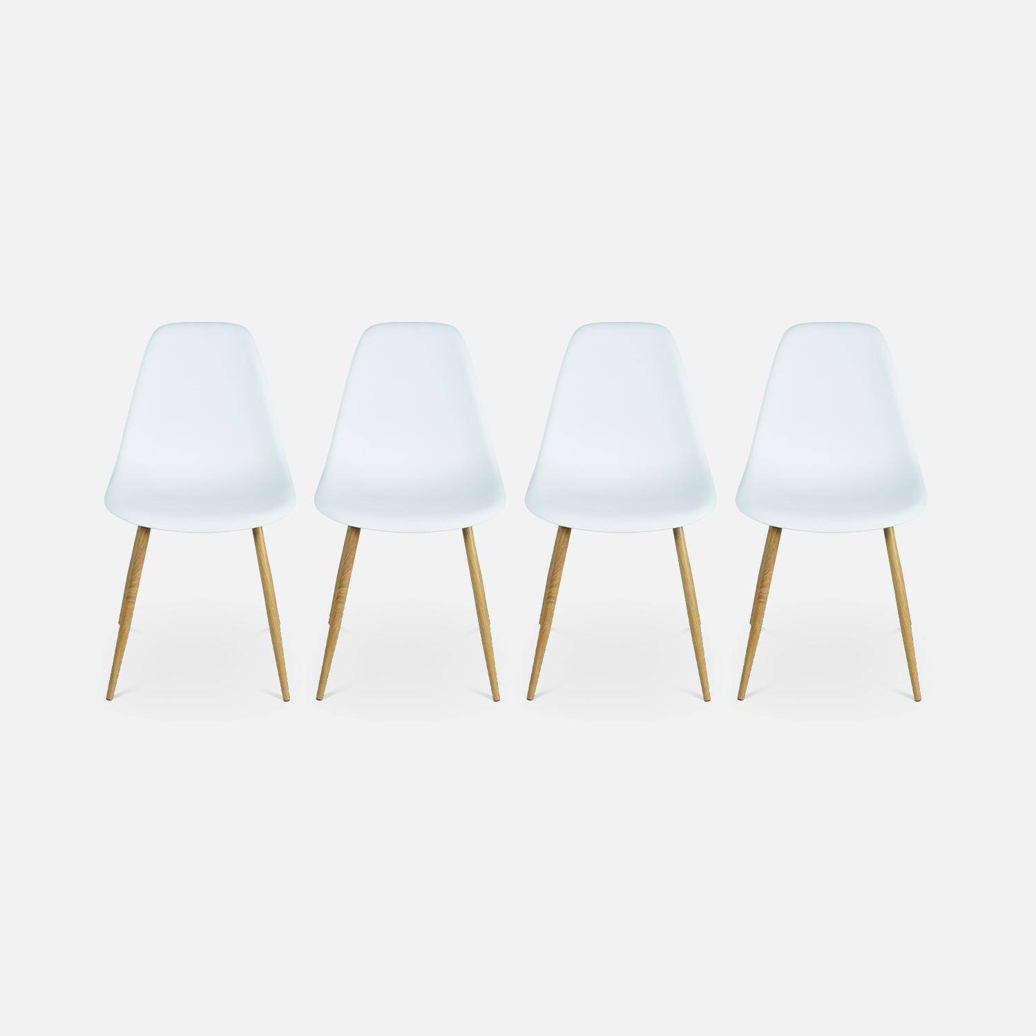 Set van 4 eetkamerstoelen stoelen, houtkleurige metalen poten, witte zitting Photo4
