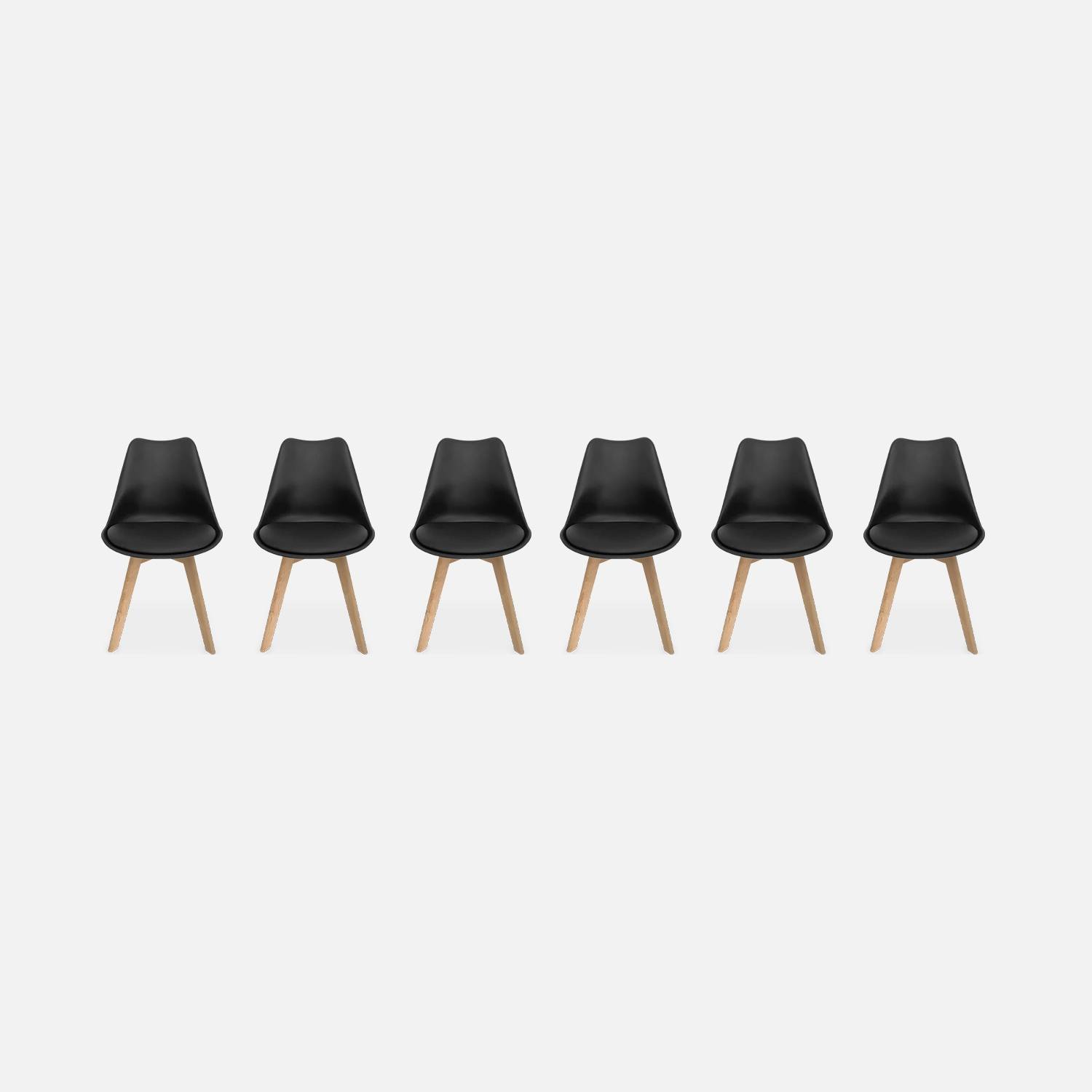 Conjunto de 6 cadeiras escandinavas pretas com pernas de madeira  | sweeek