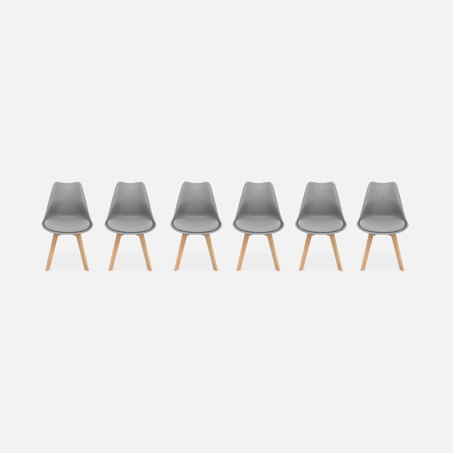 Set di 6 sedie scandinave, gambe in faggio, monoposto, grigio  | sweeek
