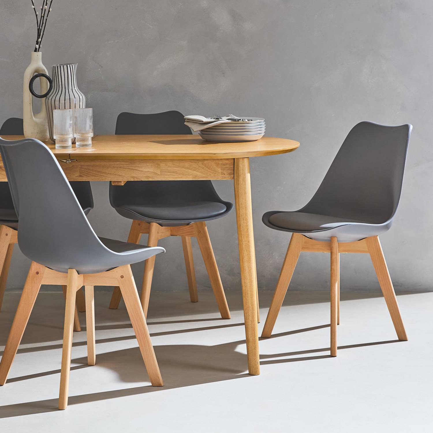 Conjunto de 6 cadeiras escandinavas, pernas em faia, 1 lugar, cinzento Photo2