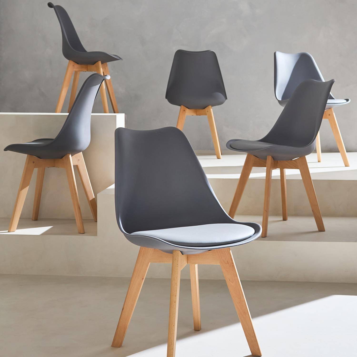 Set van 6 eetkamerstoelen, beukenhouten poten, Scandinavisch design Photo1