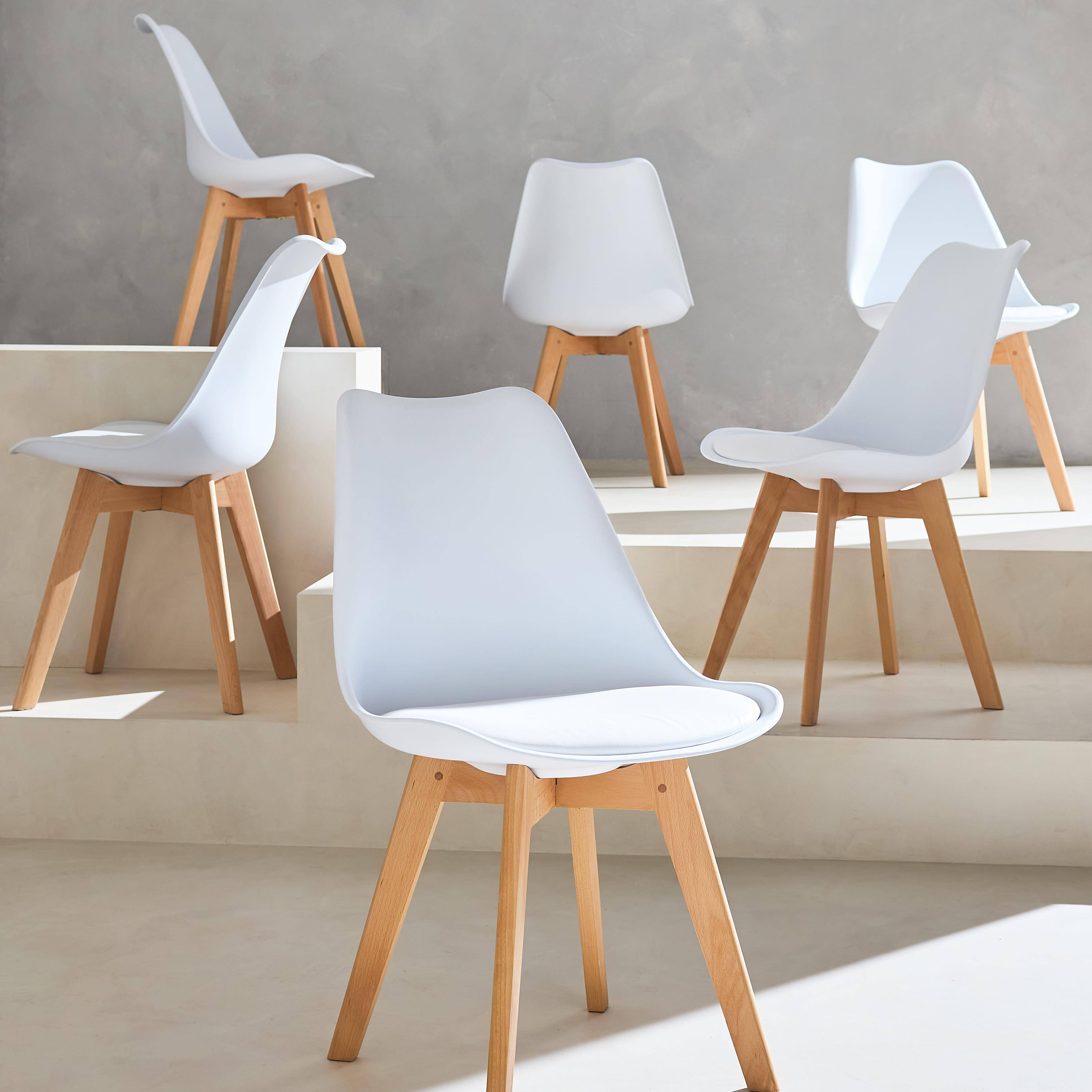 Conjunto de 6 cadeiras escandinavas, pernas em faia, cadeiras de 1 lugar, branco,sweeek,Photo1