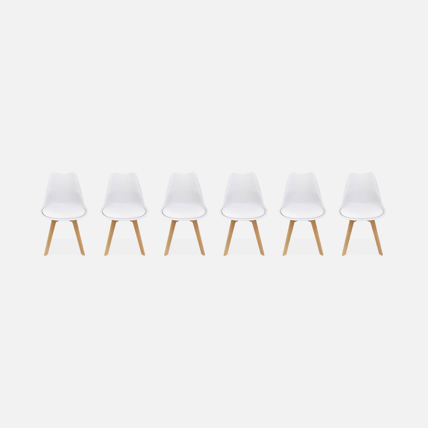 Conjunto de 6 cadeiras escandinavas, pernas em faia, cadeiras de 1 lugar, branco Photo3
