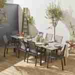 Salon de jardin table extensible - Washington Gris foncé - Table en aluminium 200/300cm, plateau en verre dépoli, rallonge et 8 fauteuils en textilène Photo1