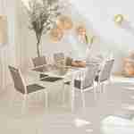 Tavolo da giardino allungabile - modello: Orlando, colore: Talpa - Tavolo in alluminio, dimensioni: 150/210cm, ripiano in vetro, prolunga e 6 sedie in textilene Photo1