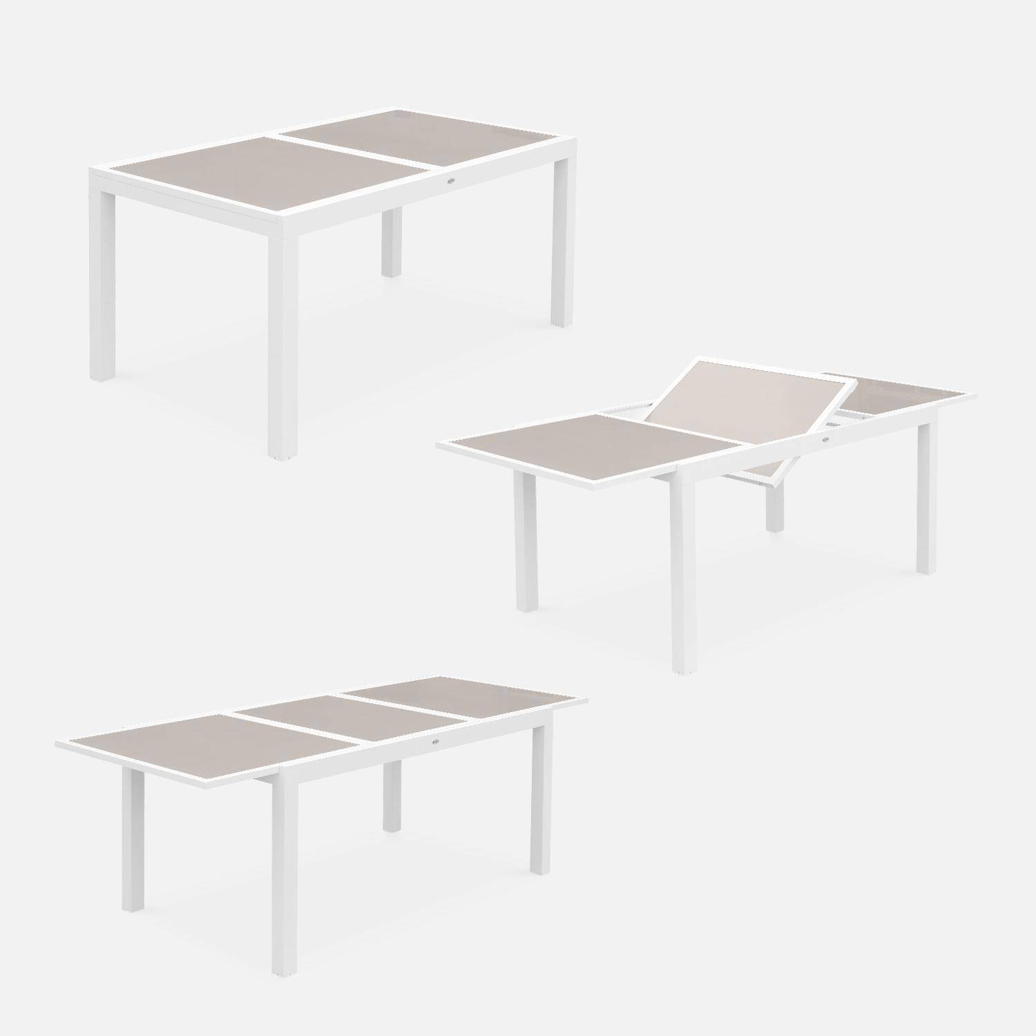 Mesa extensível para mobiliário de jardim - Orlando Taupe - mesa em alumínio de 150/210 cm, tampo de vidro, folha extensível e 6 cadeiras em textilene,sweeek,Photo4